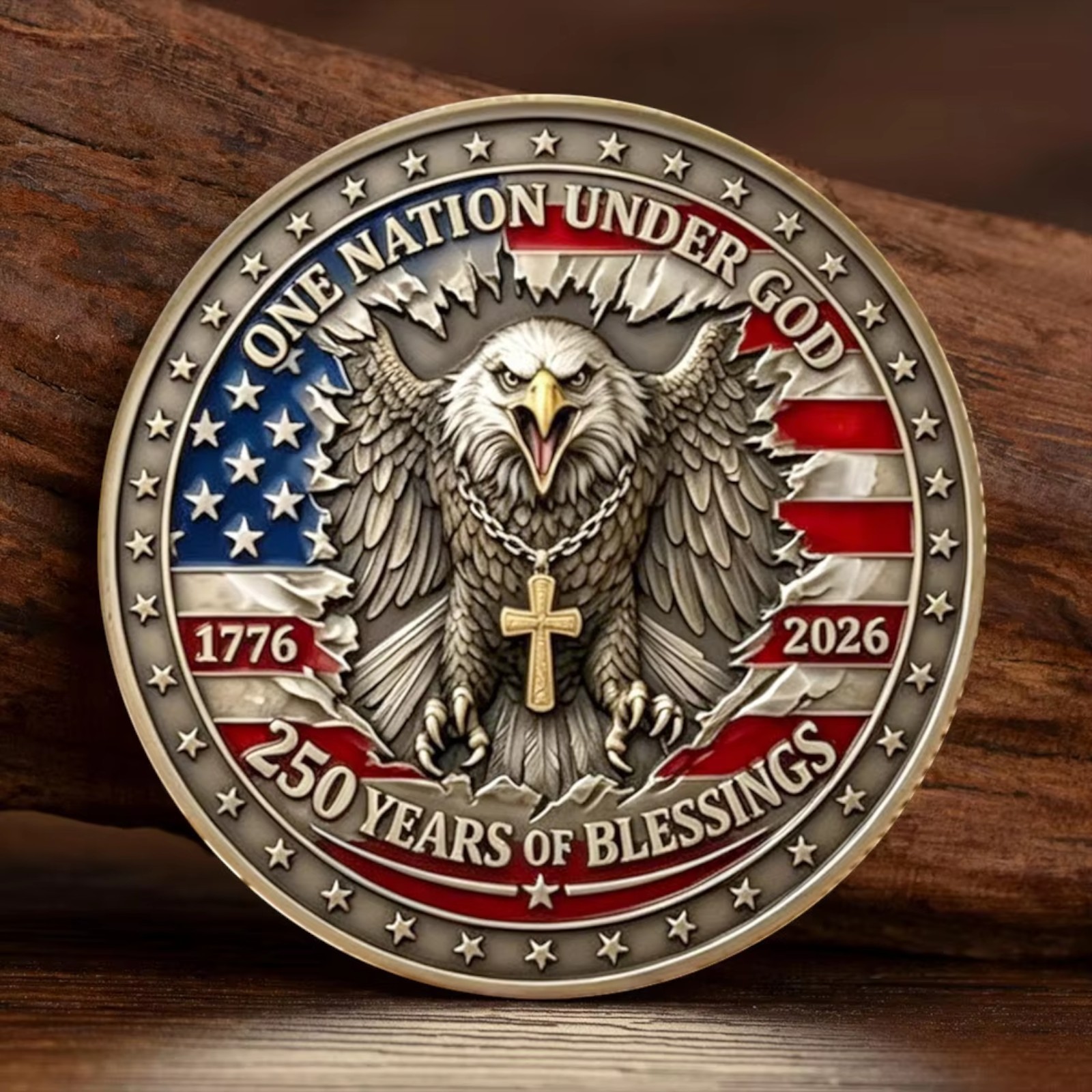 One Nation Under God Coin 250 Years Blessings 1776-2026 USA Challenge Coin
