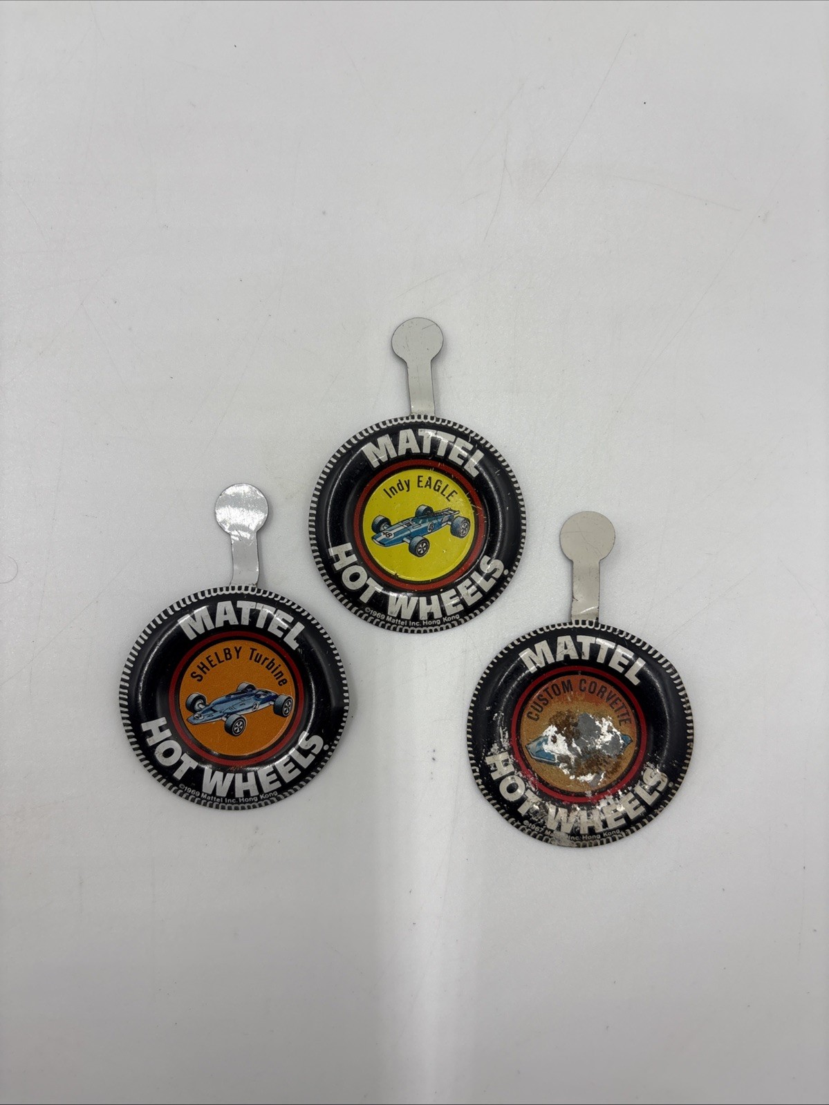 3 Vintage 1969 Mattel Hot Wheels Buttons