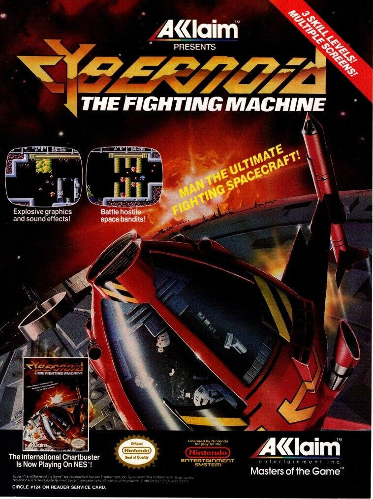 1989 CYBERNOID GAME PRINT AD,  SPACE FIGHTING SOFTWARE COMPUTER GAME  PRINT AD
