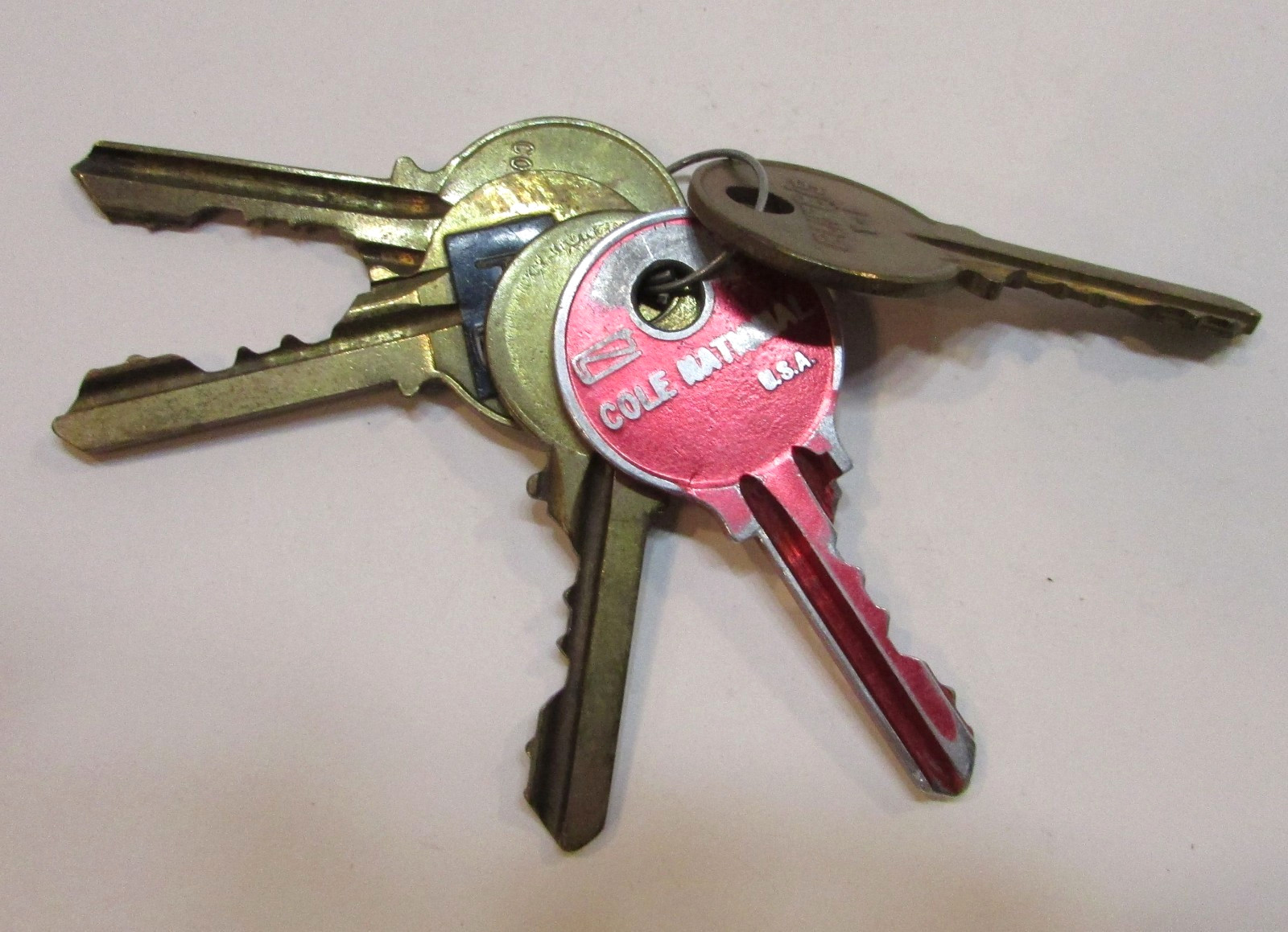 Five Vintage Cole National etc. Door Lock Padlock Keys with Ring T