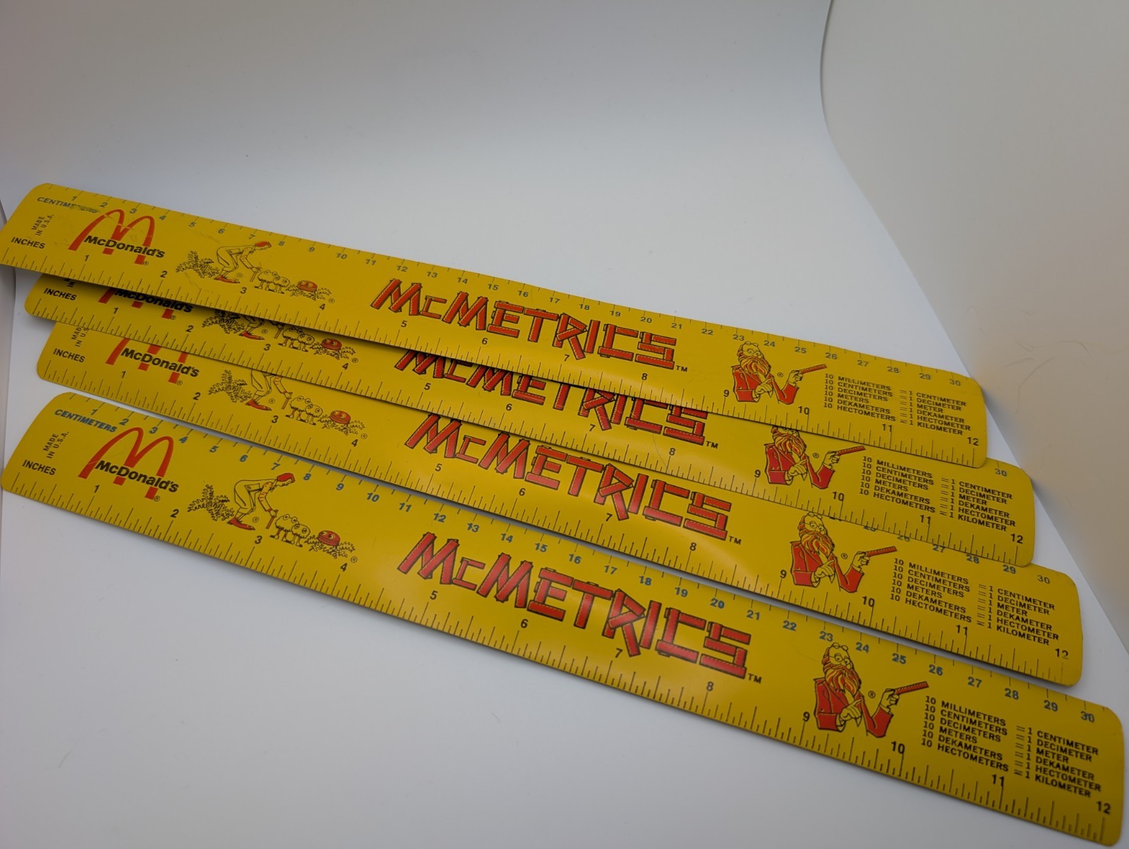 (Lot x4) Vintage McDonald\'s MCMETRICS RULER Advertising  - Metal, 12\