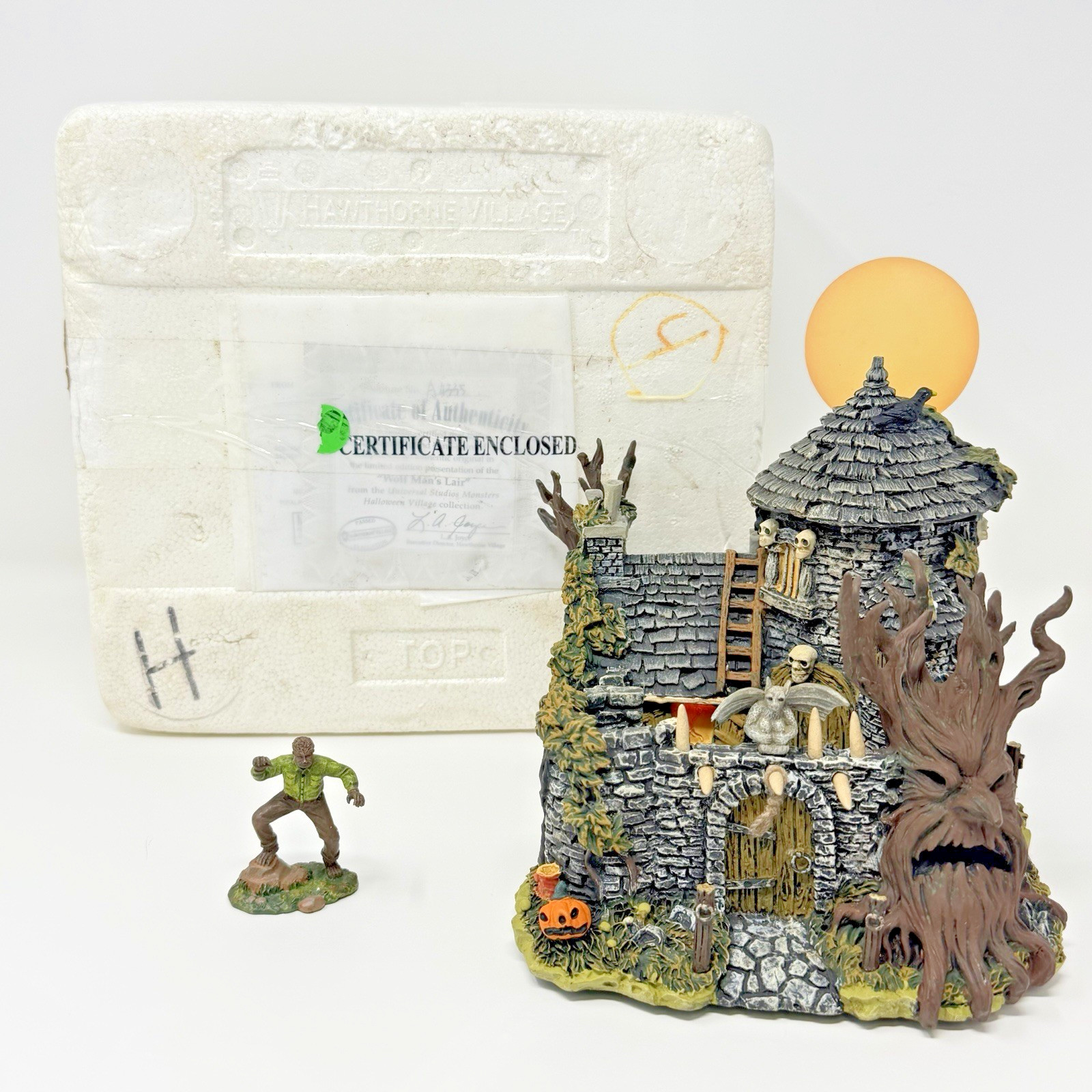 Hawthorne Village Universal Monsters Wolf Man's Lair Original Box COA Halloween