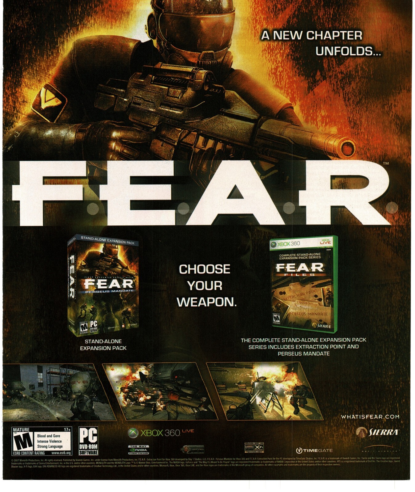 2007 F.E.A.R. Stand Alone Expansion Pack Video Game Vintage Print Ad Sierra