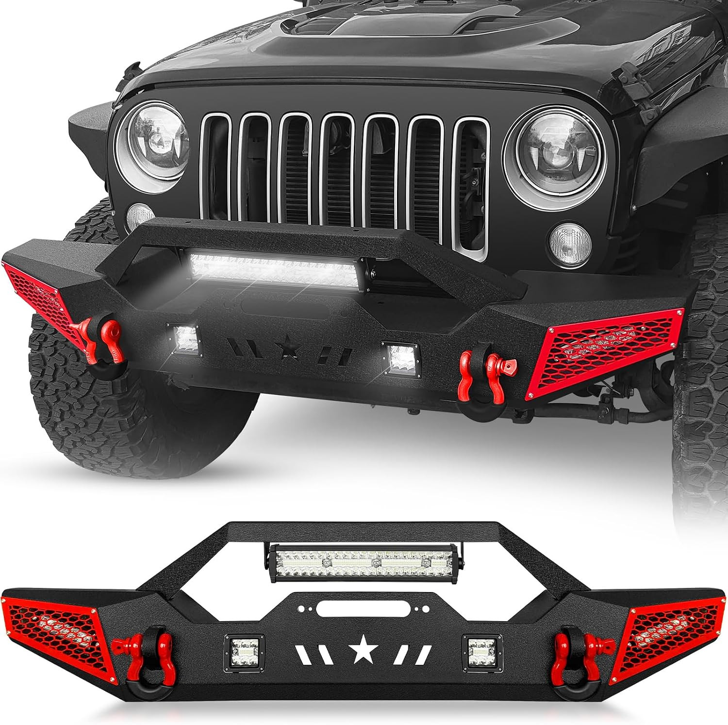 Front Bumper Compatible with 07-26 Wrangler JK JL JKU JLU JT