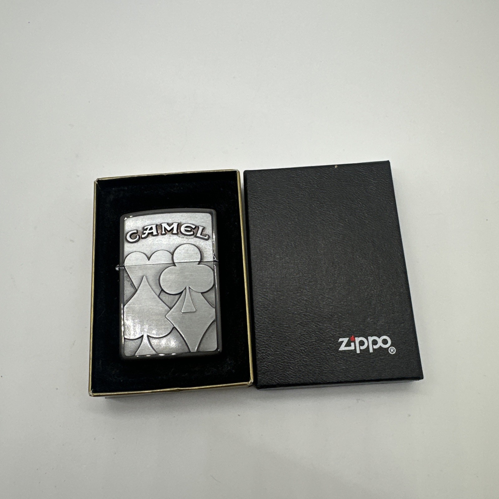 VINTAGE 1996 CAMEL CIGARETTES CARD SUITS MIDNIGHT CHROME ZIPPO LIGHTER MIB RARE