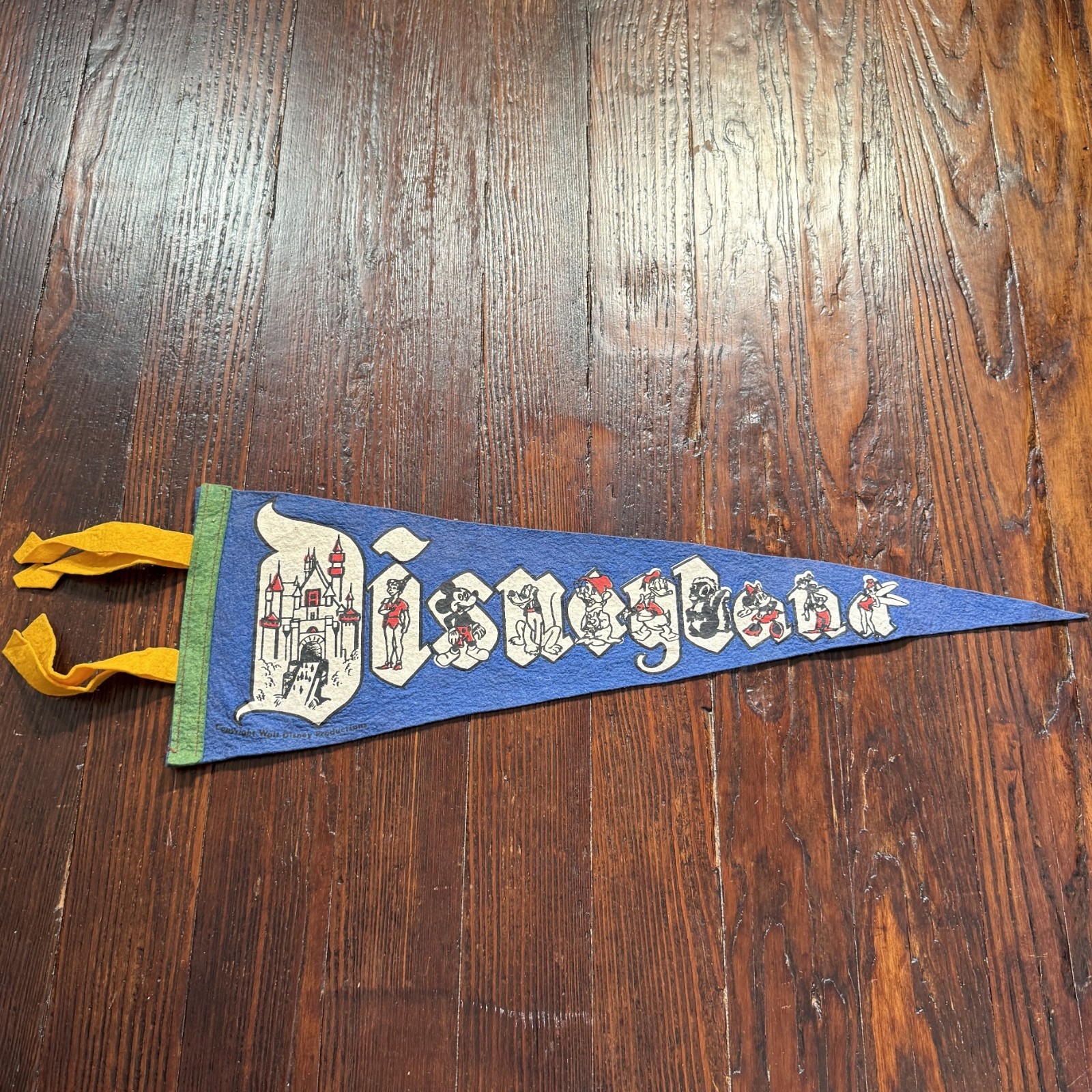 VTG 1960s Disneyland Felt Pennant Blue RARE Castle Peter Pan Tinkerbell Mickery