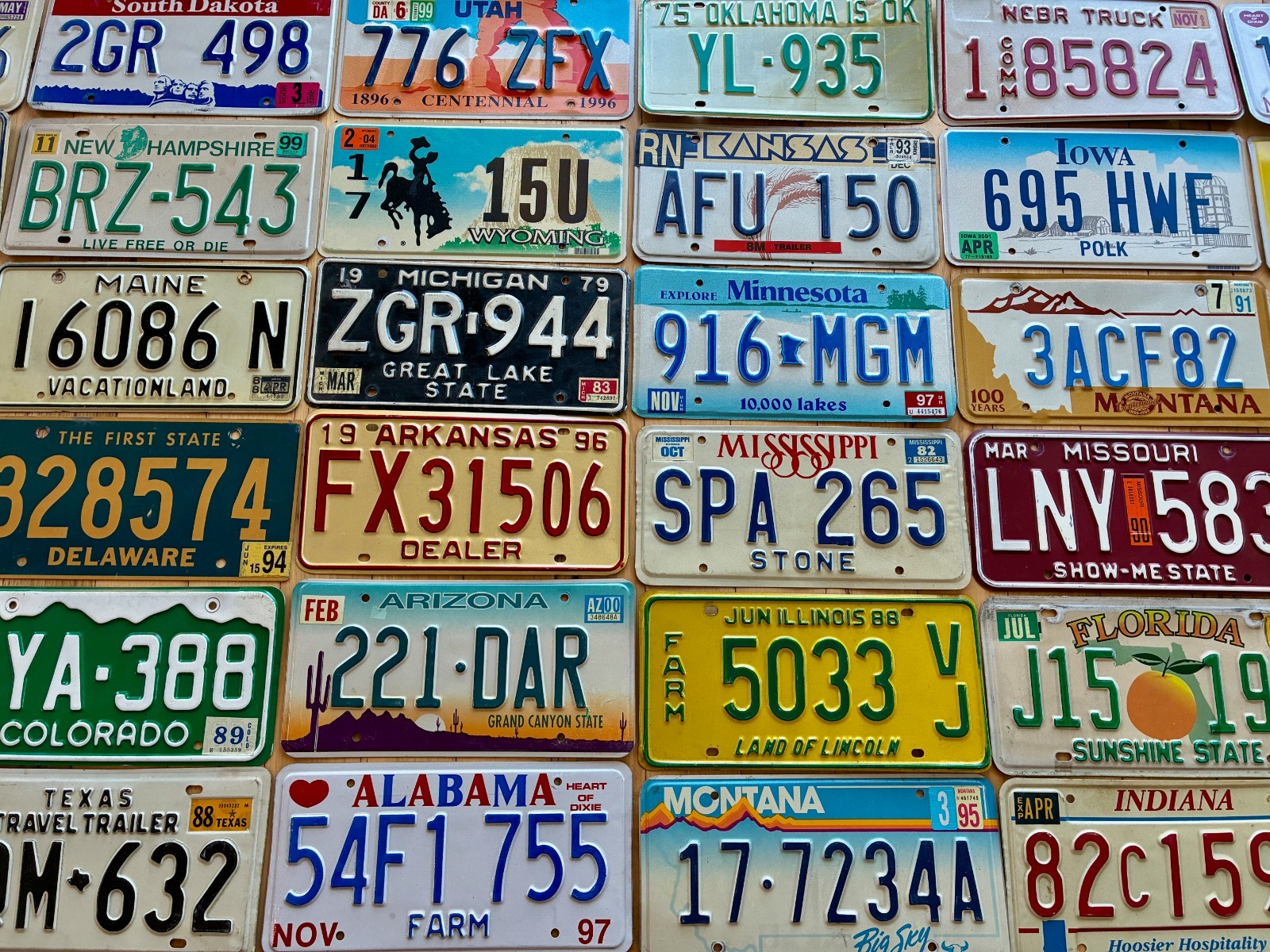 Vintage Starter Pack of 10 License Plates in Good Condition - 20 Years or Older