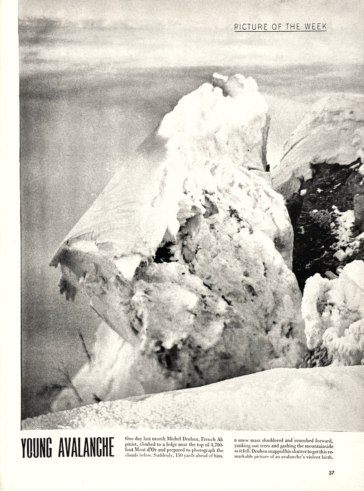 1951 Mont d\'Or Avalanche Photo Vintage Magazine Picture of the Week Vtg Excerpt