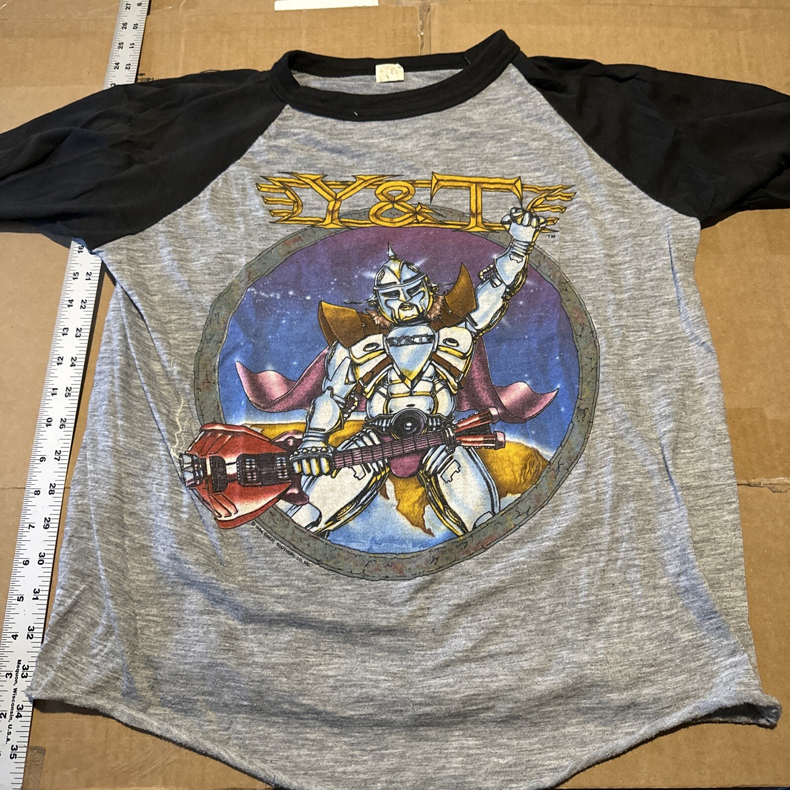 Vintage Band Tour Tee Shirt Y&T In Rock We Trust Raglan Baseball Large Gray A5