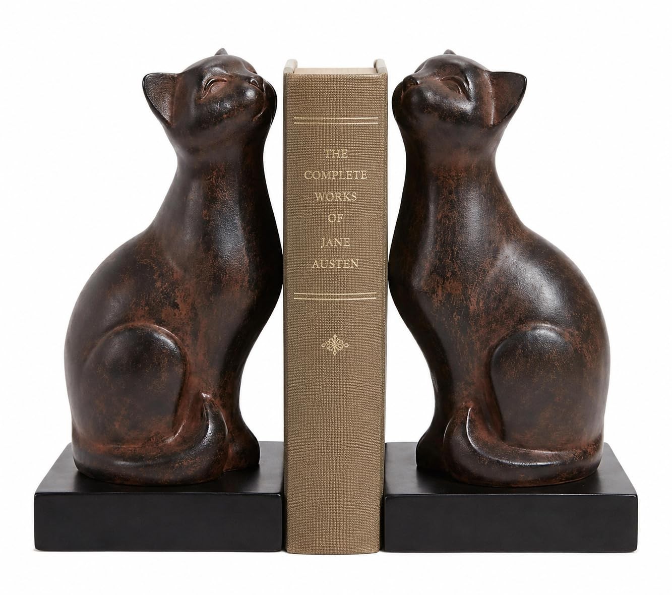 Comfy Hour 6.8 Inch Cat Bookends for Shelves, Cat Statue, Set of 2 Bronze Resin