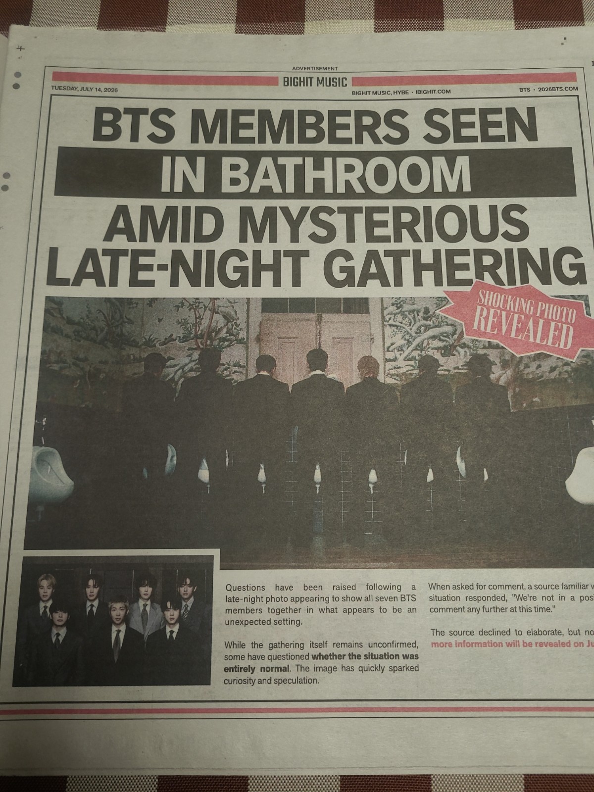 BTS NORMAL BIGHIT MUSIC AD MYSTERIOUS LATE NIGHT PHOTO NY POST JULY 7/14 2026