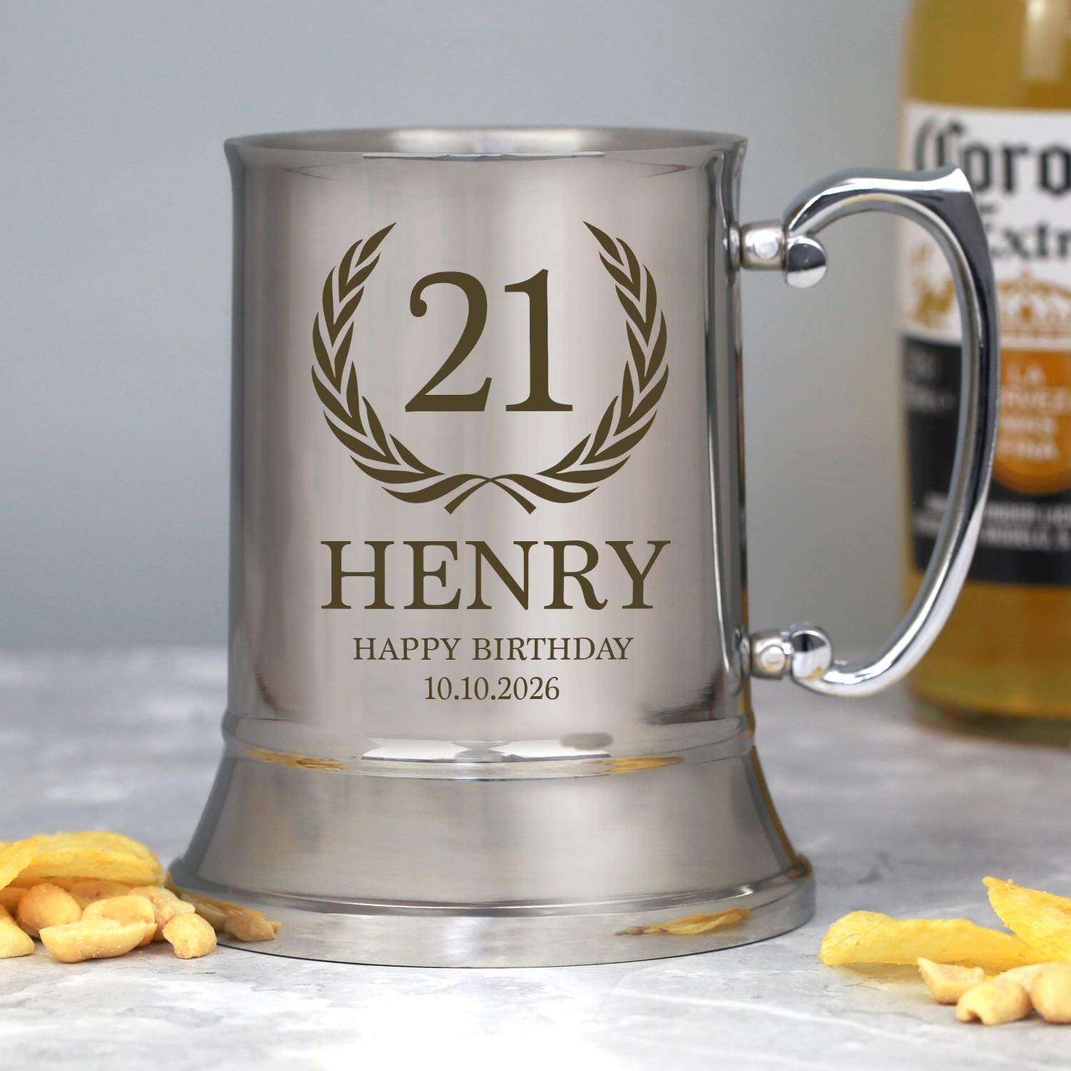 Personalised 21st Happy Birthday Silver Stainless Steel Tankard Gift Presents