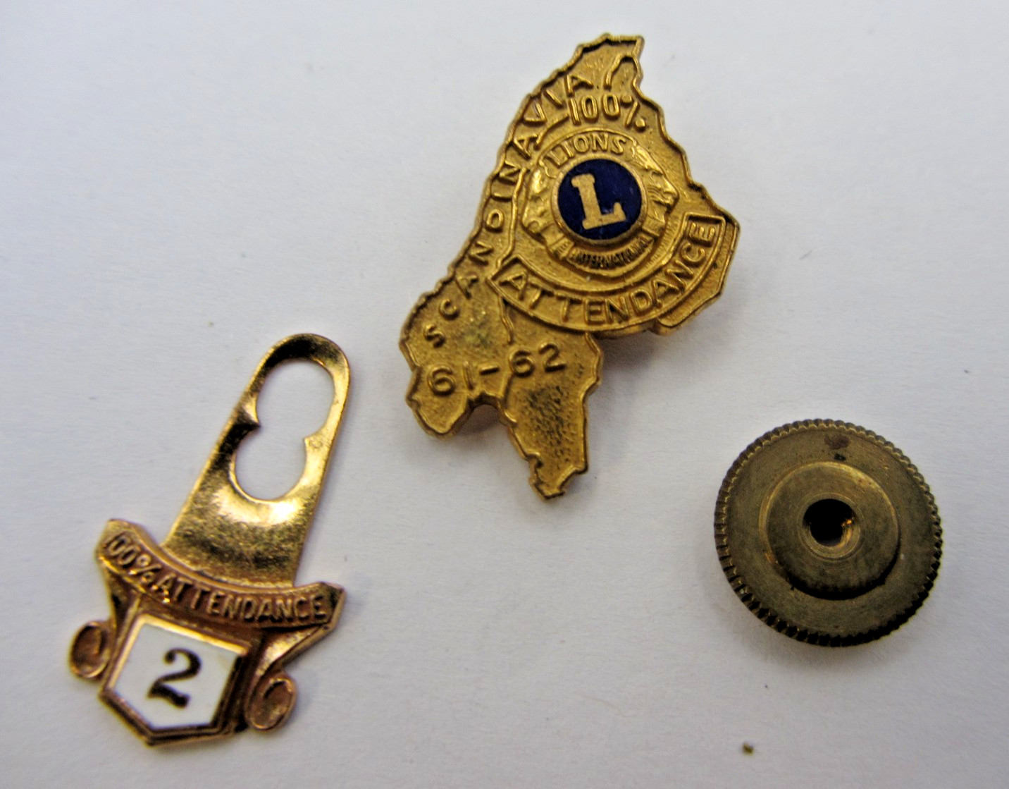Vintage Lions Club International Scandinavia 61-62 100% Attendance Pin Lot