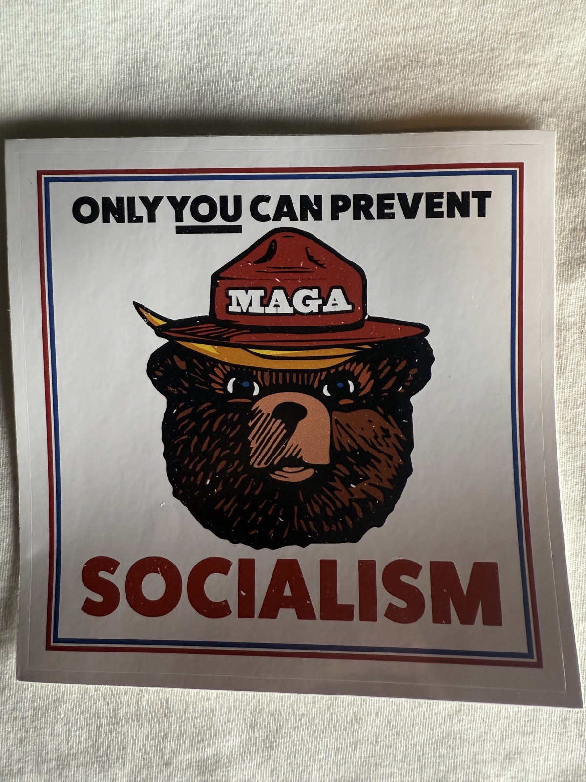 ONLY YOU CAN PREVENT SOCIALISM BUMPER STICKER MAGA Smoky the Bear 