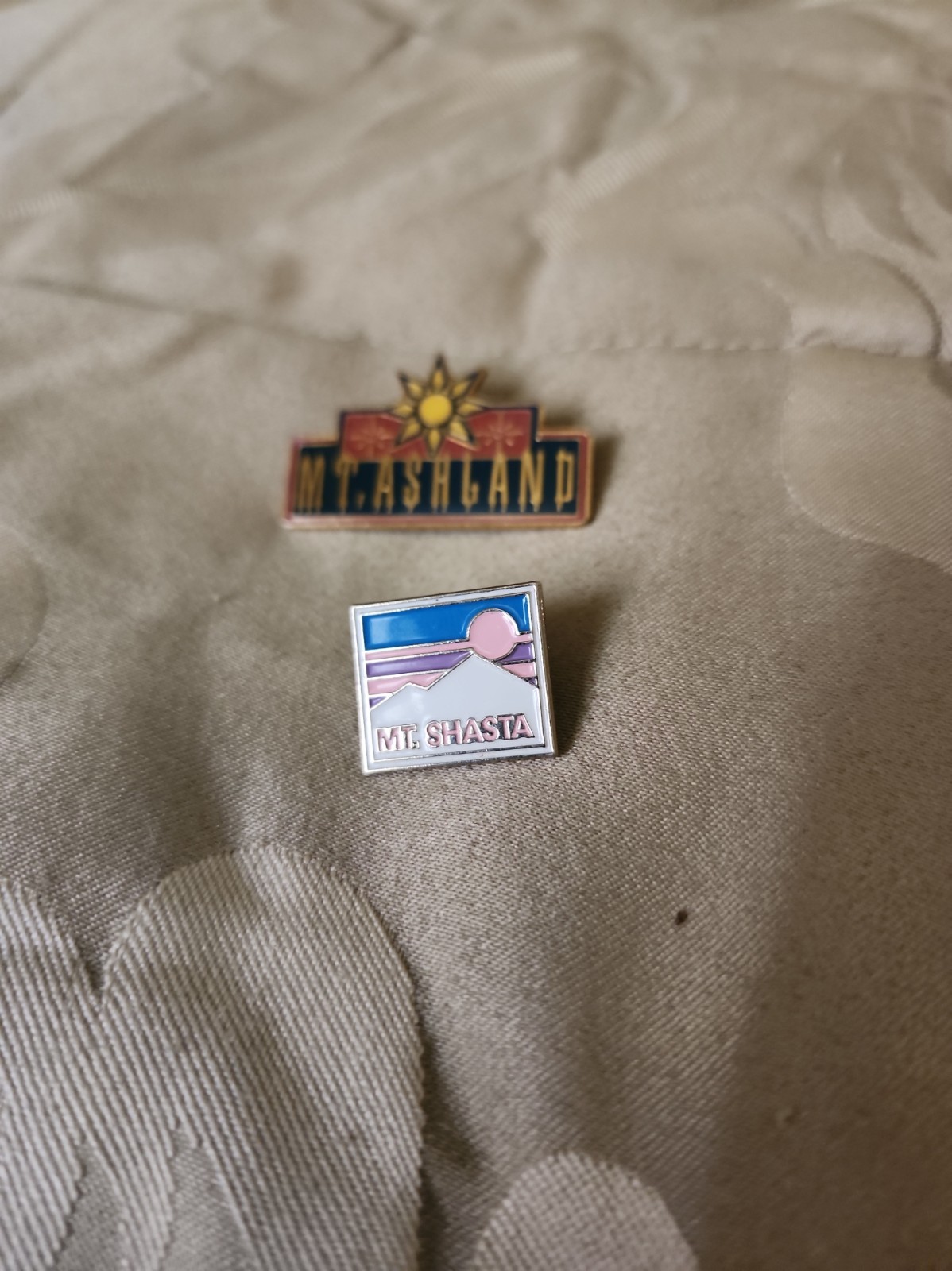 Ski Park Enameled Pins, Mt. Shasta and Mt. Ashland.