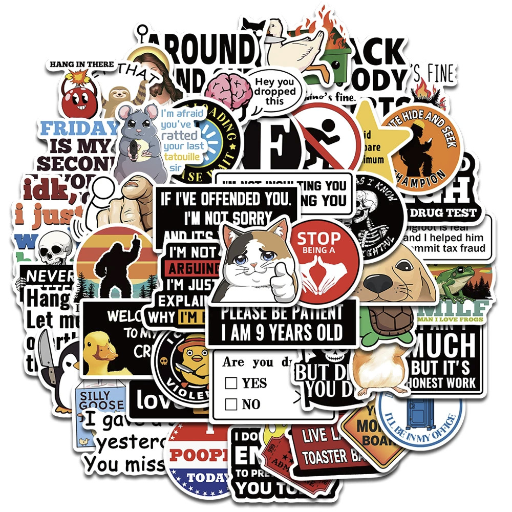 50 Pack Funny Sarcastic Adult Sticker Decal Set 2 Inch Avg Size Meme Stickers