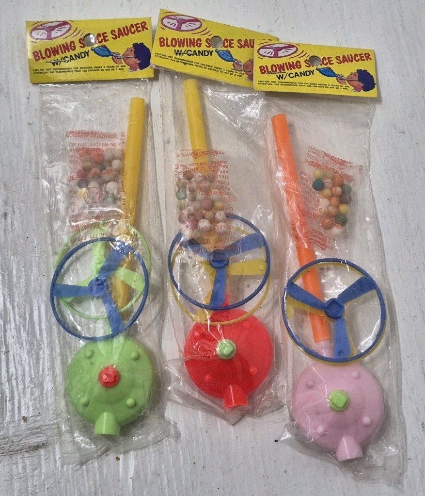 Lot of 3 Vintage Space Flying Saucer Candy NOS UFO Alien Novelty Package