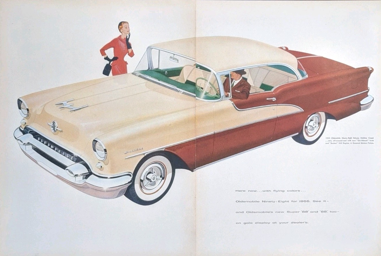 1954 Oldsmobile Ninety Eight Deluxe Holiday Coupe Print Ad