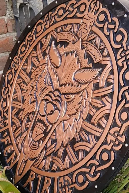 Viking Wood Wolf Shield Wolf-Themed Medieval Display Shield