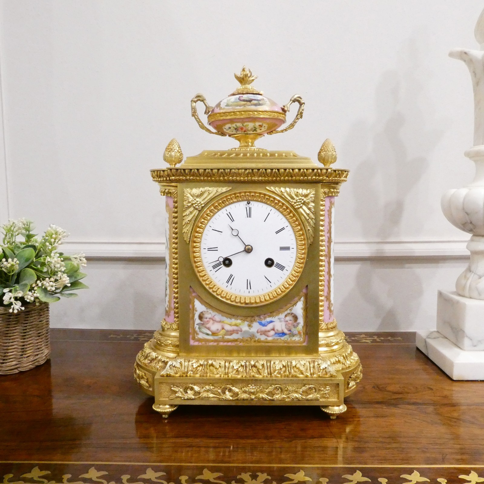 Antique French Mantel Gilt Bronze & Porcelain by Delettrez 19th Century Restored