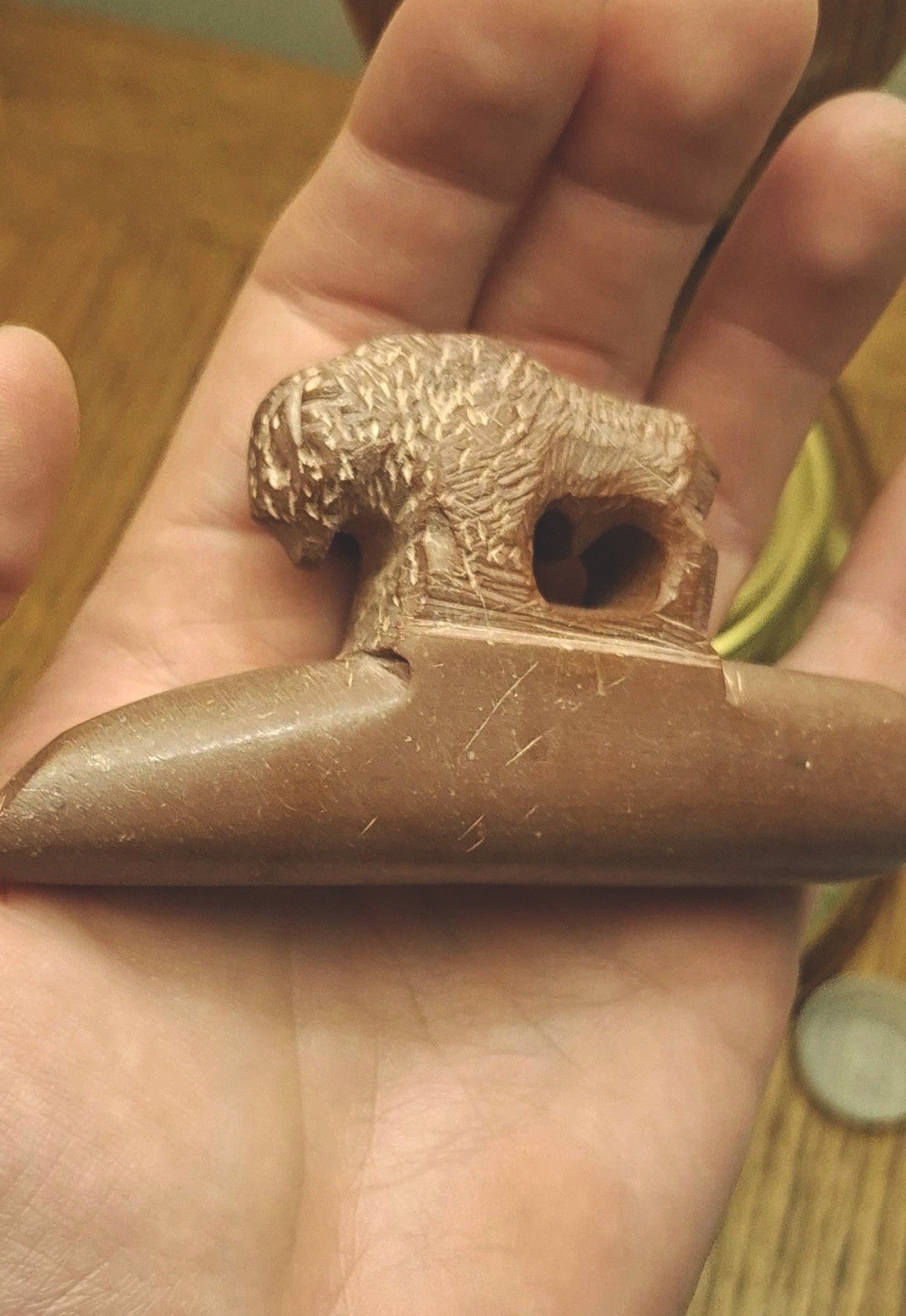 “Gorgeous” SIGNED Historic Native American Red catlinite Buffalo Pipe