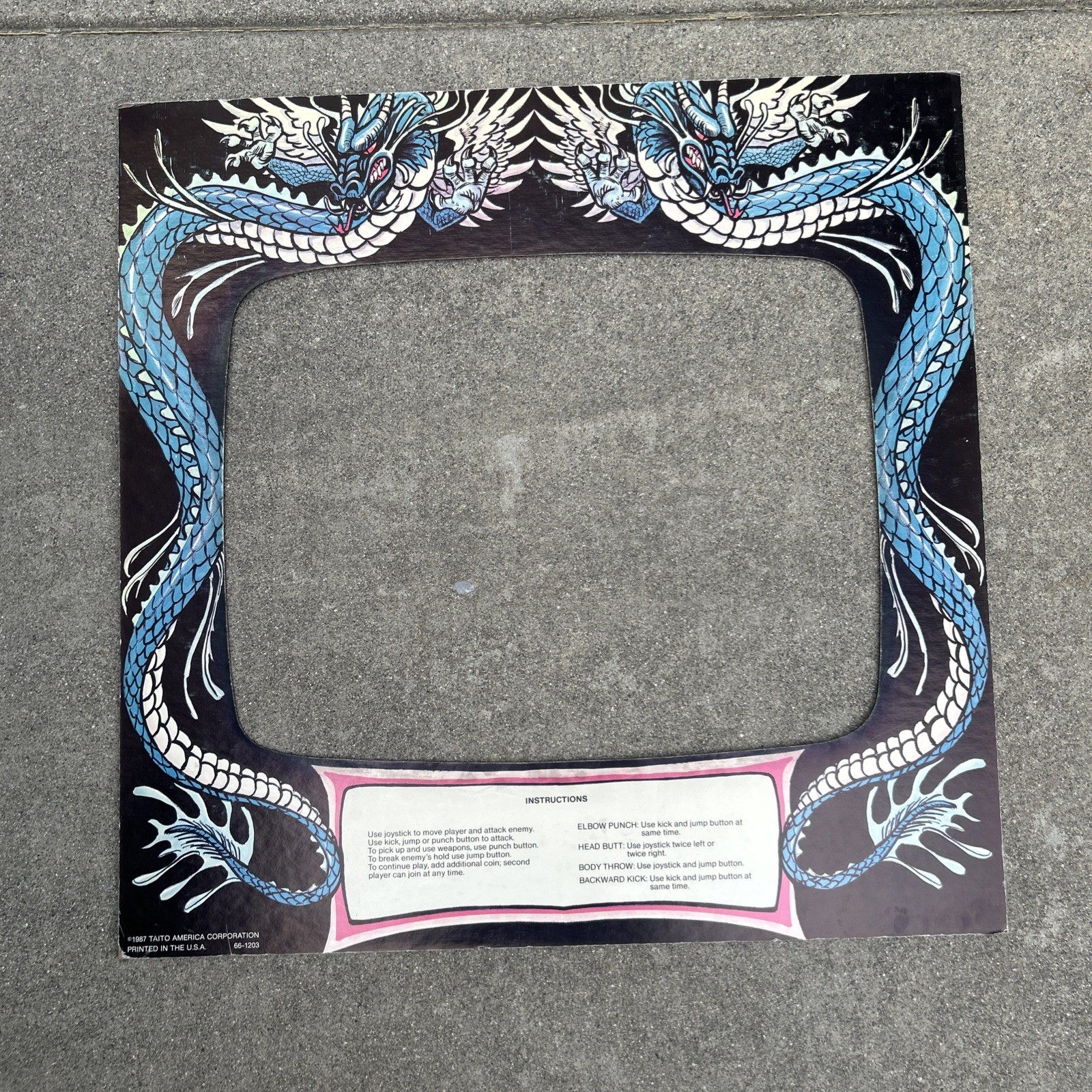 Original Monitor Bezel Double Dragon  23 By 23 5/8 Technos ARCADE GAME ART