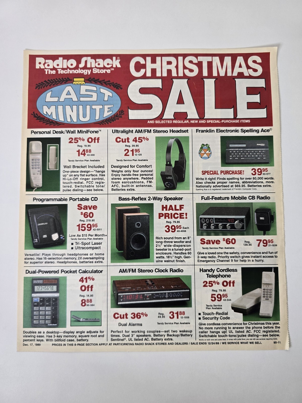 1989 Radio Shack Christmas Circular Tandy 1000 PC Cell Phone VCR 8 Pages Ad