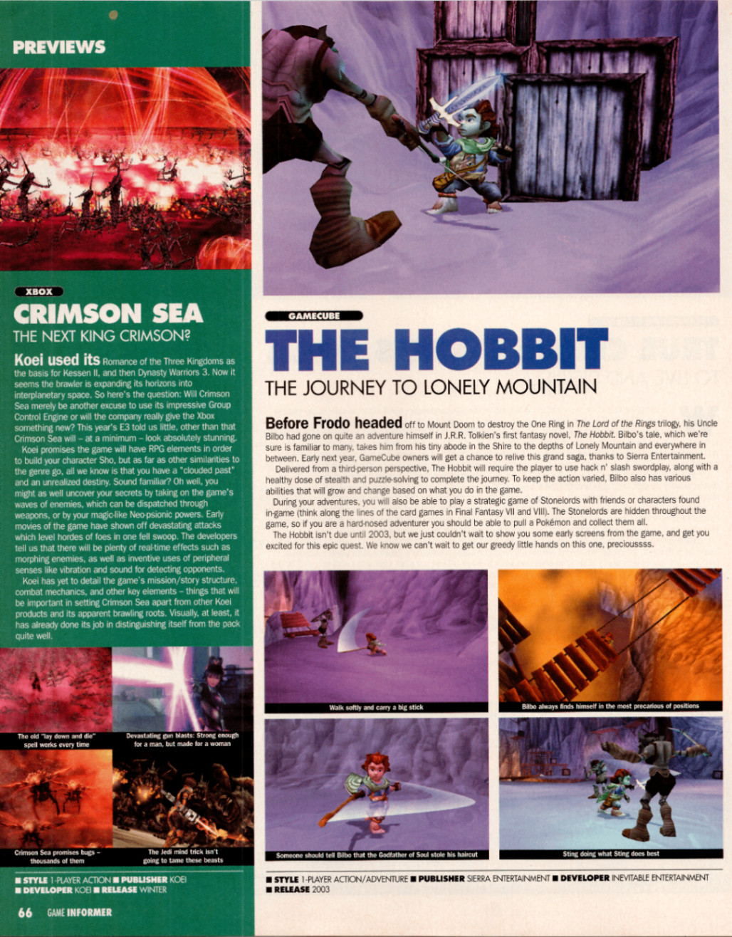 Game Informer 2002-2003 Magazine Ad Page The Hobbit GameCube Crimson Sea Xbox