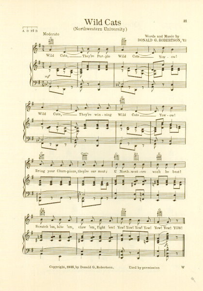 NORTHWESTERN UNIVERSITY Original Vintage Song Sheet c1936 \