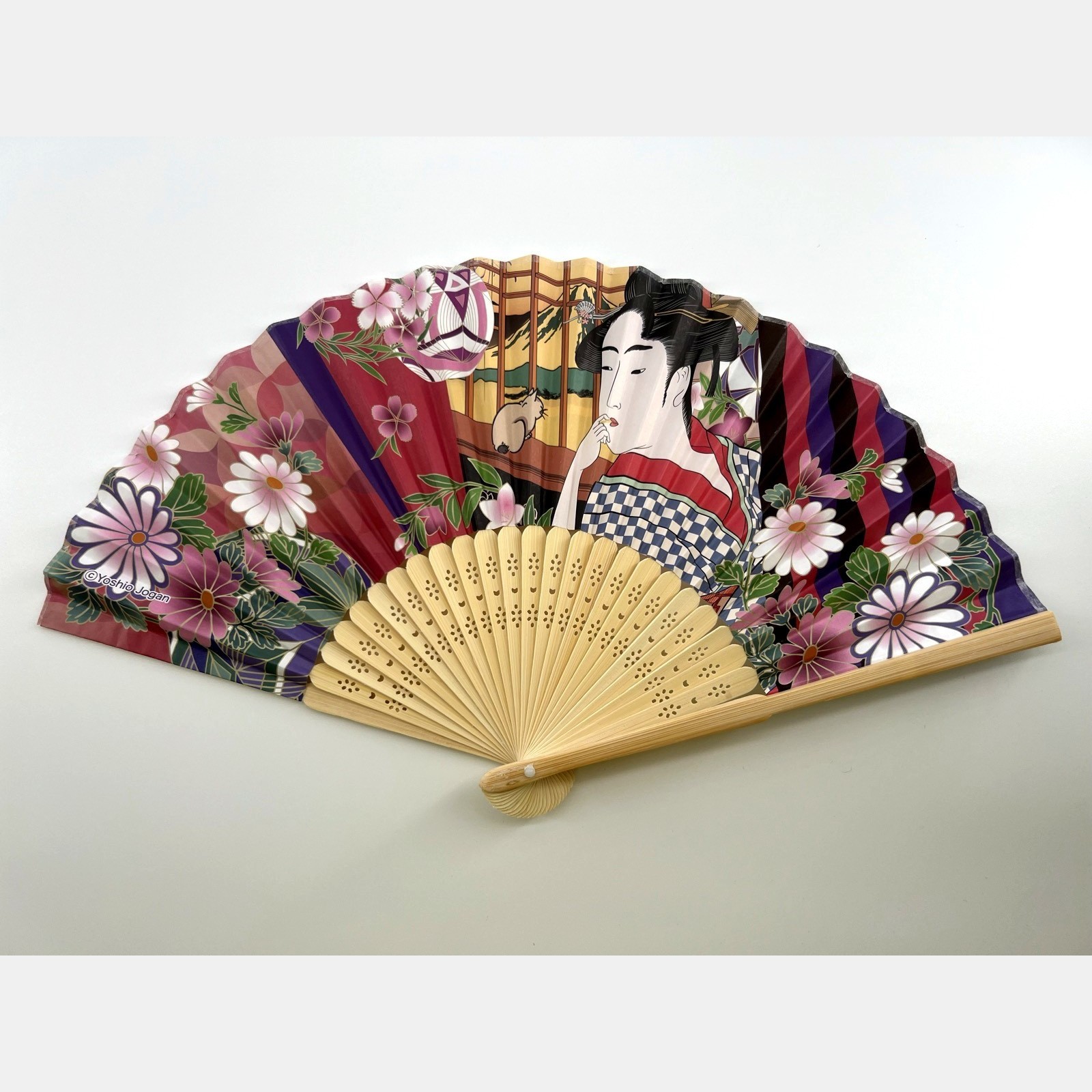 Japanese Sensu Folding Fan Ukiyo-e Beauty Geisha Floral Bamboo Hand Fan
