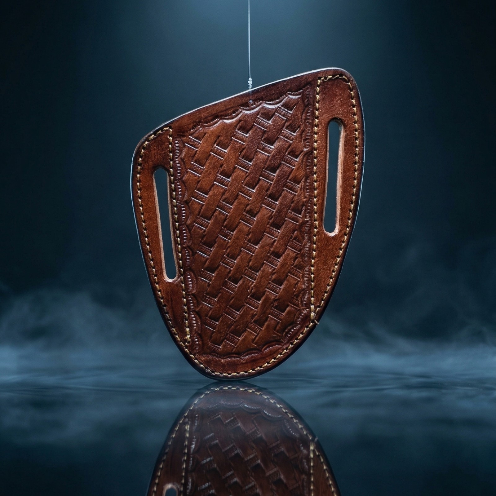Handmade Brown Leather Knife Sheath Basketweave Pancake Belt Holster USA Armory