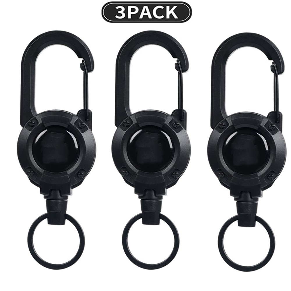 3X Heavy Duty Retractable Keychain Carabiner Badge Holder Steel Wire Cord Reel