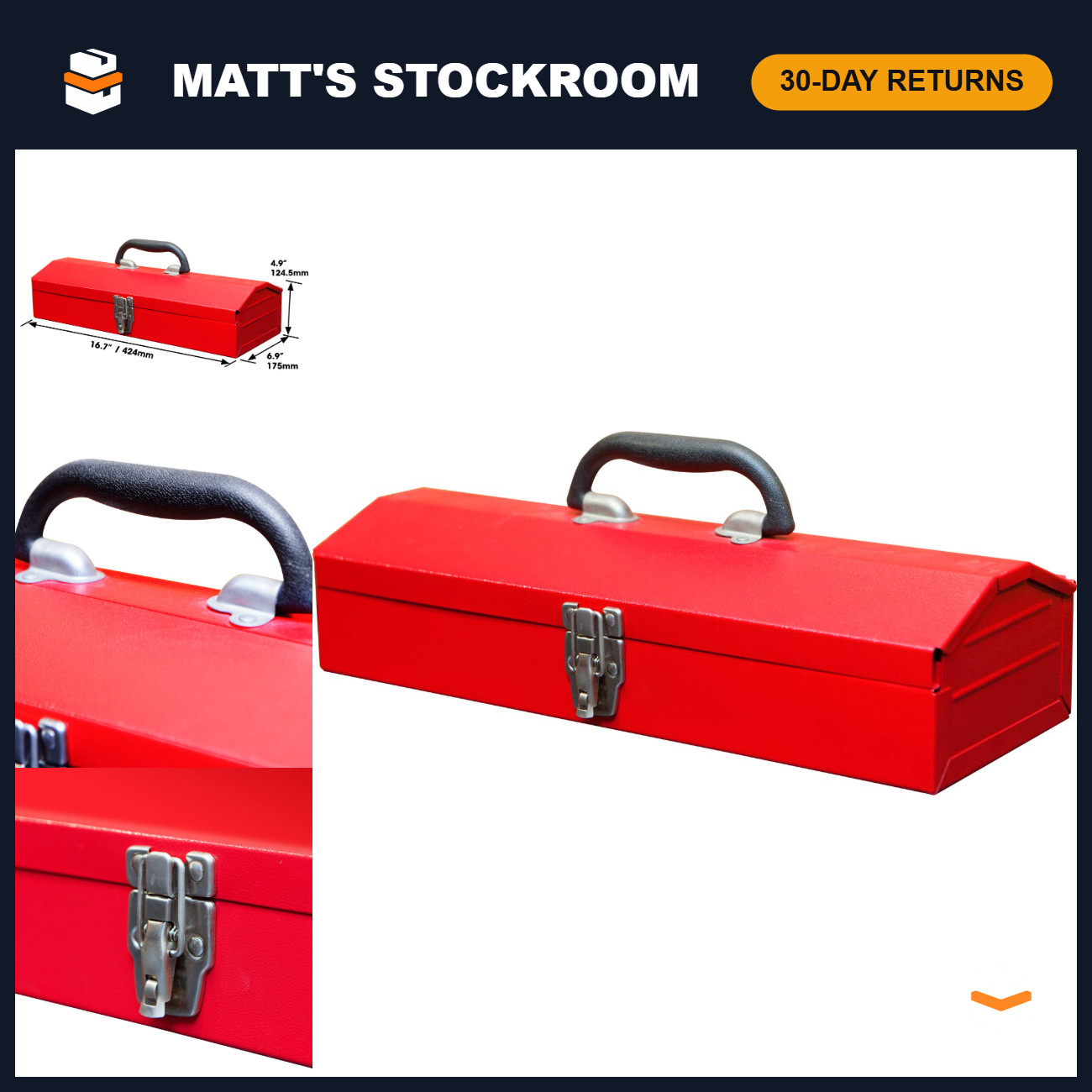 BIG RED Metal Tool Box, Hip Roof Style Portable Steel Tool Box Organizer
