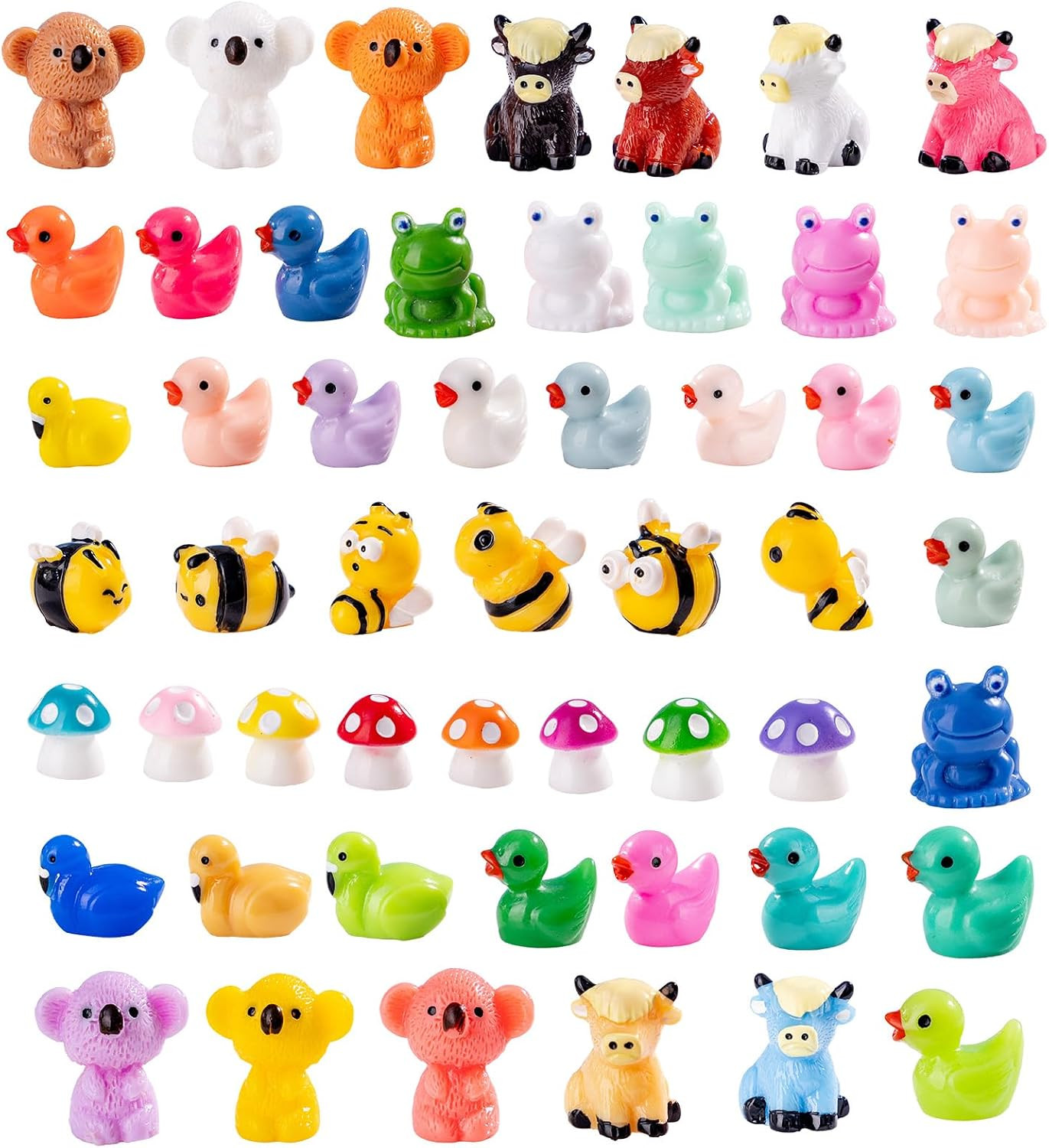 52Pcs Mini Resin Animal Figures Bulk Duck Mushroom Frog Tiny Resin Animals