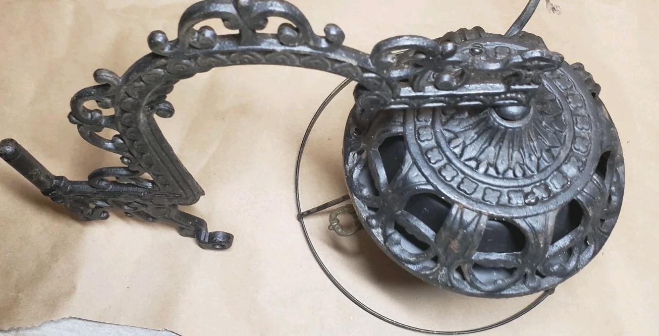 Antique Victorian-Style Black Cast Iron Wall Sconce, Modified for Electricity