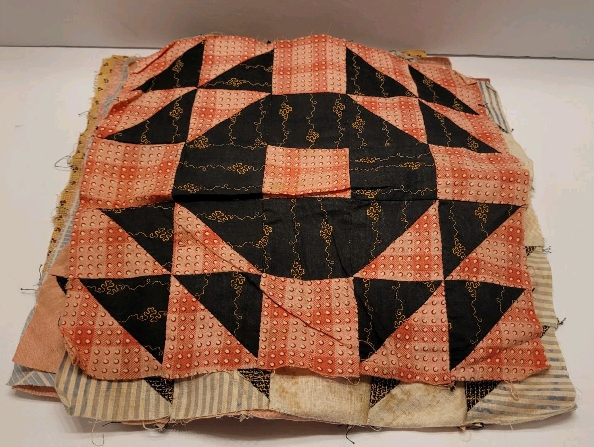 6 Antique Hand Stitched Unfinished Quilt Squares Blocks Lot 5 AS IS