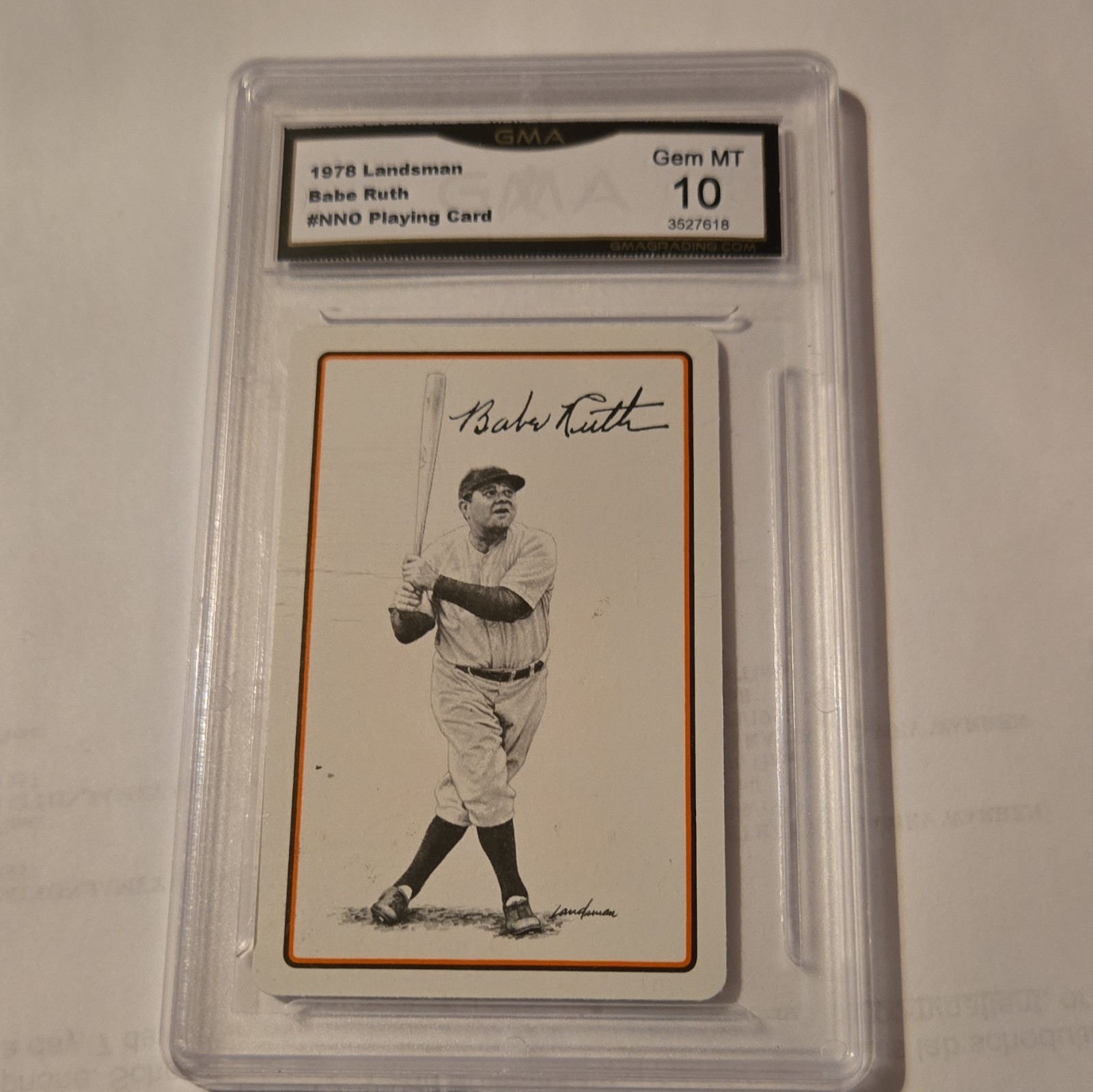 Landsman 1978 Babe Ruth #8 8 of Clubs Playing Card, GMA Graded Gem MT 10