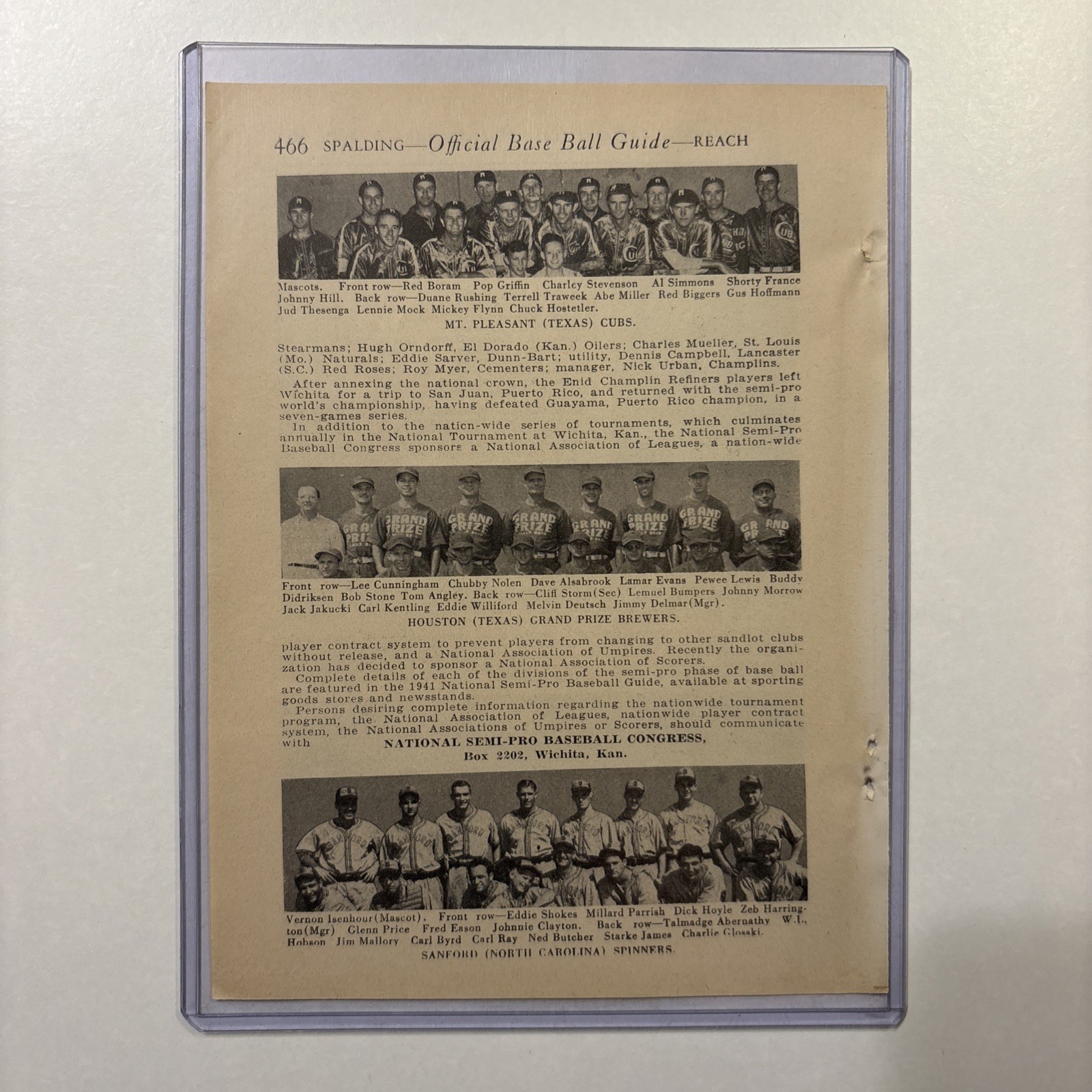 1940 Mt. Pleasant TX/Houston/Sanford NC/Enid OK Baseball Team Pictures Vintage