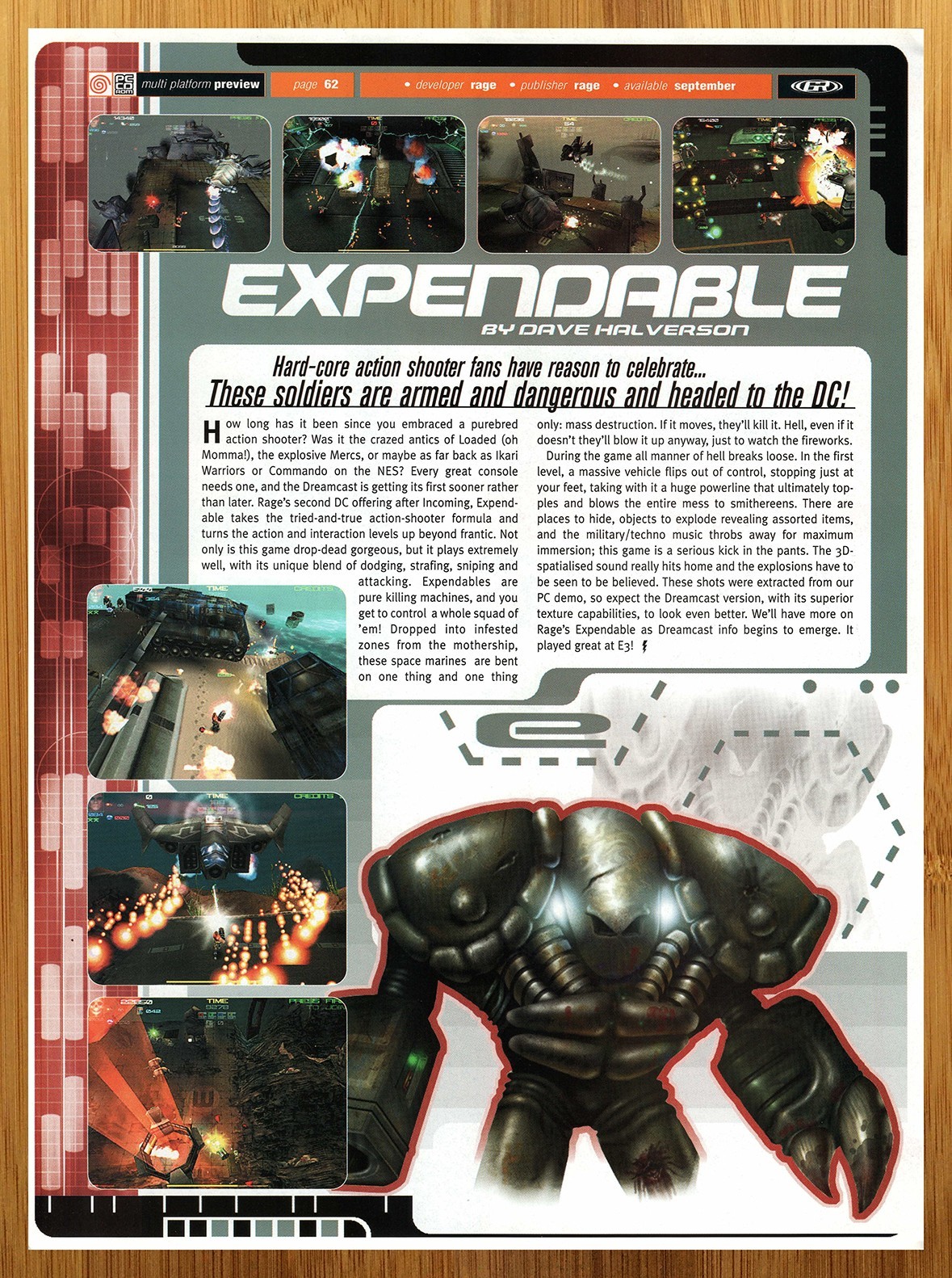 1999 Expendable Sega Dreamcast PC PREVIEW Print Ad/Poster Video Game Promo Art