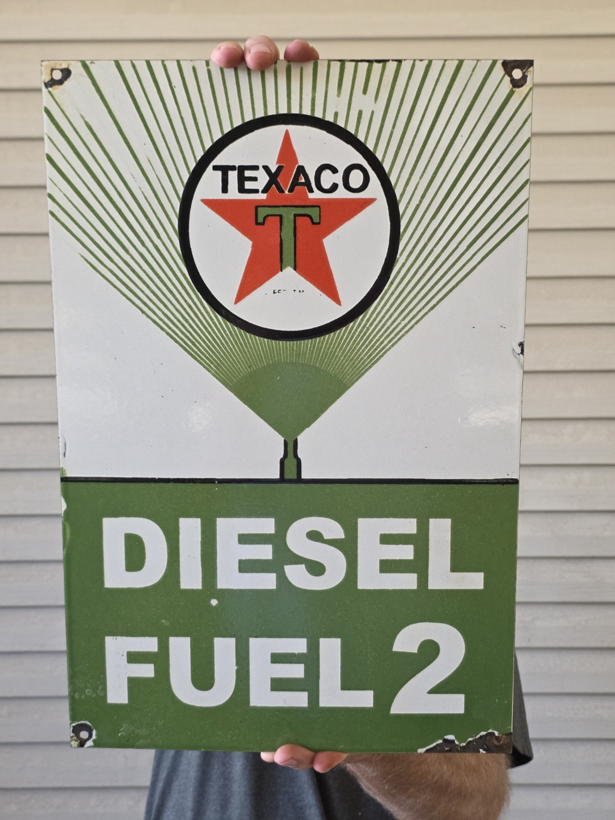 VINTAGE 1955 Texaco Diesel Fuel 2 Porcelain Advertising Sign (Green) 18