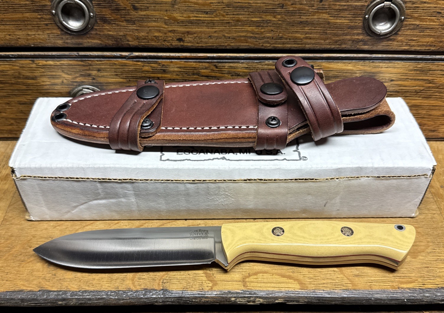 Bark River Bravo 1.25 LT Knife Rampless Paper Micarta w/ Red Liners Mosaic Pins