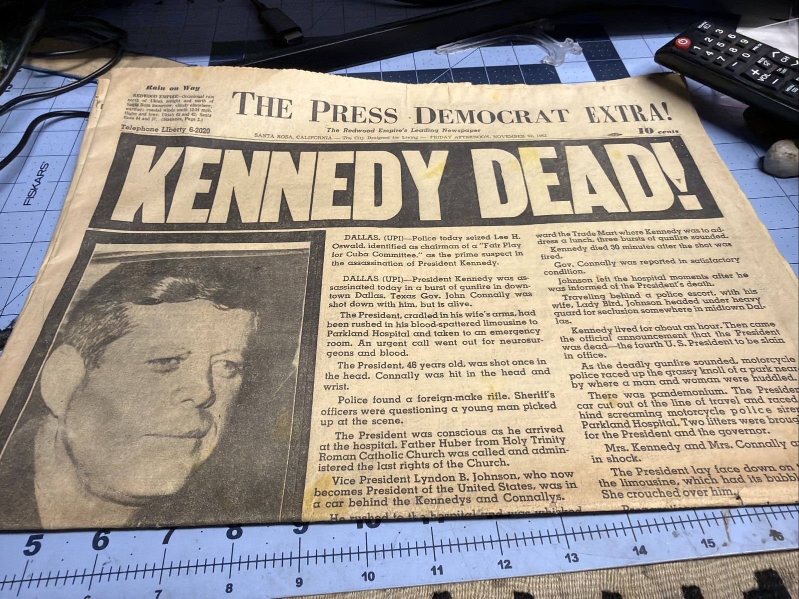 1963 JFK Kennedy Dead Newspaper From The Press Democrat Nor Cal Look