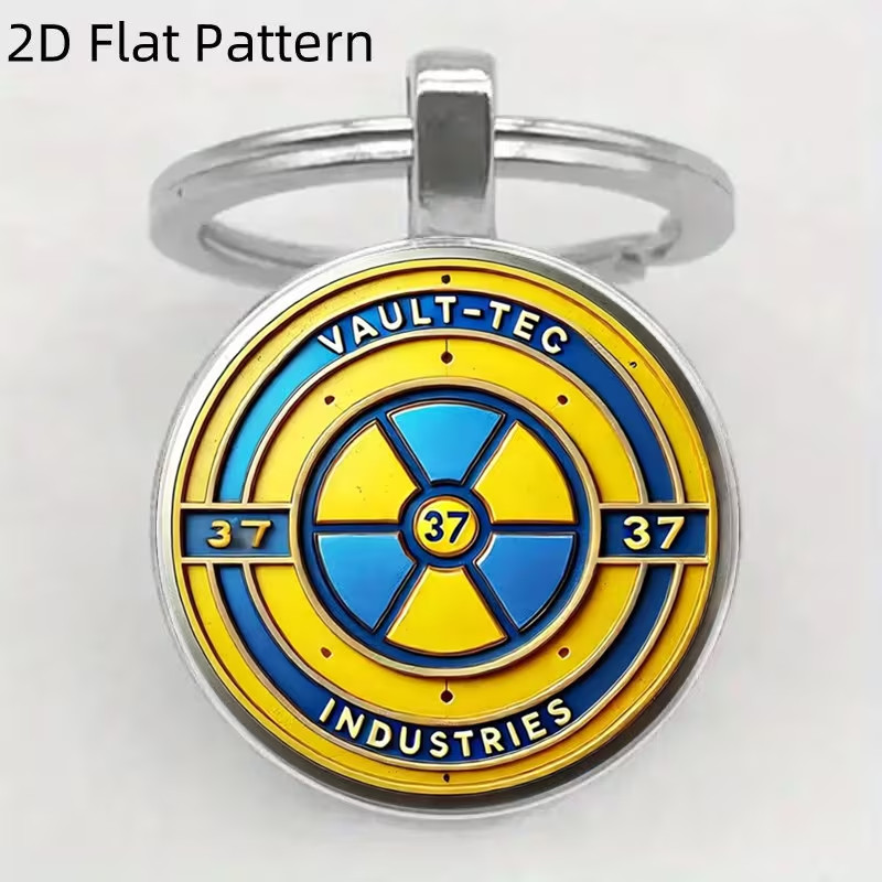 Vault-Tec Retro Keychain Vintage Post-Apocalyptic Logo Yellow & Blue Industrial