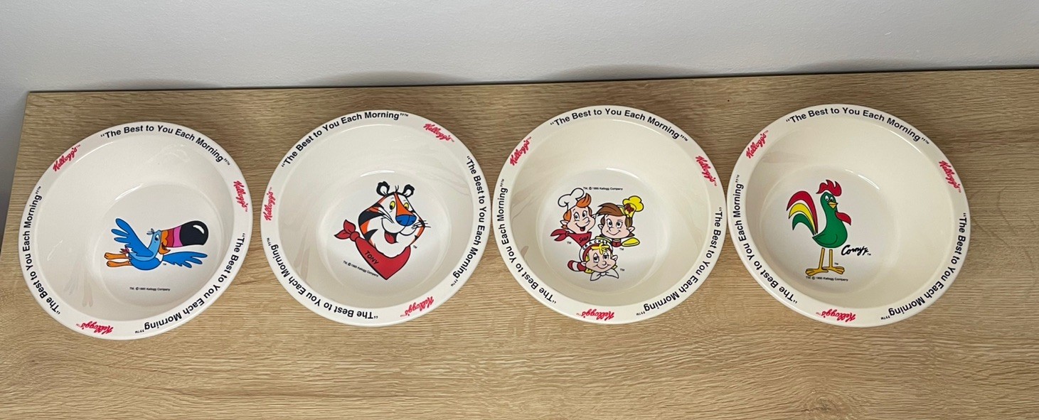 Kellogg's 1995 Set of 4 “Best to You Each Morning” Vintage Cereal Bowls 