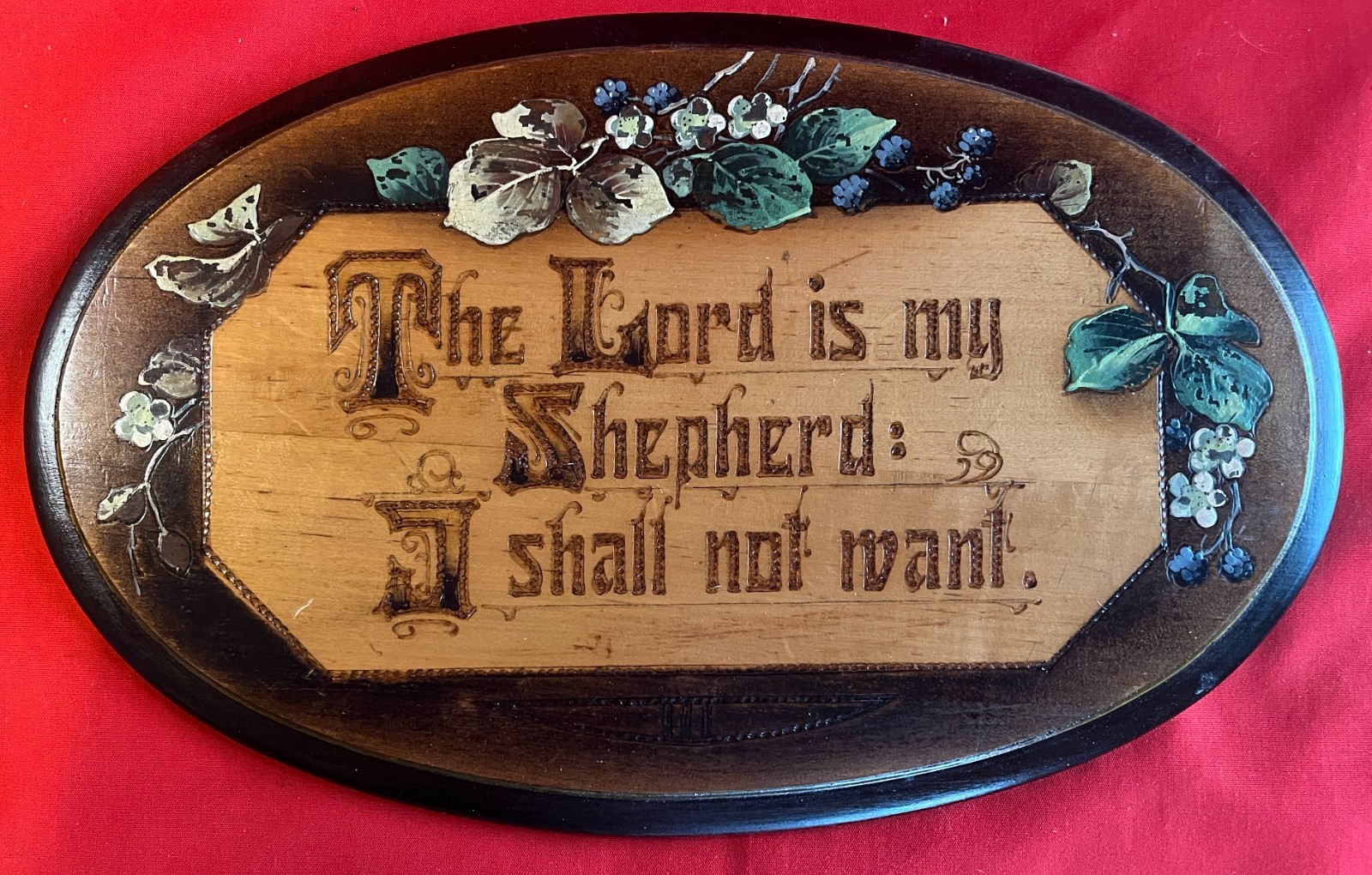 Antique Circa 1930's Carved German Wooden Wall Plaque Psalm 23:1 -SHIPS FREE