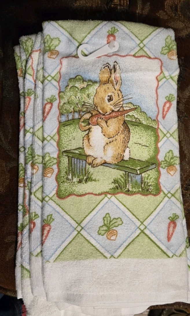 3 Vtg Cecil Saydah Kitchen Towels Peter Rabbit Cotton NWOT