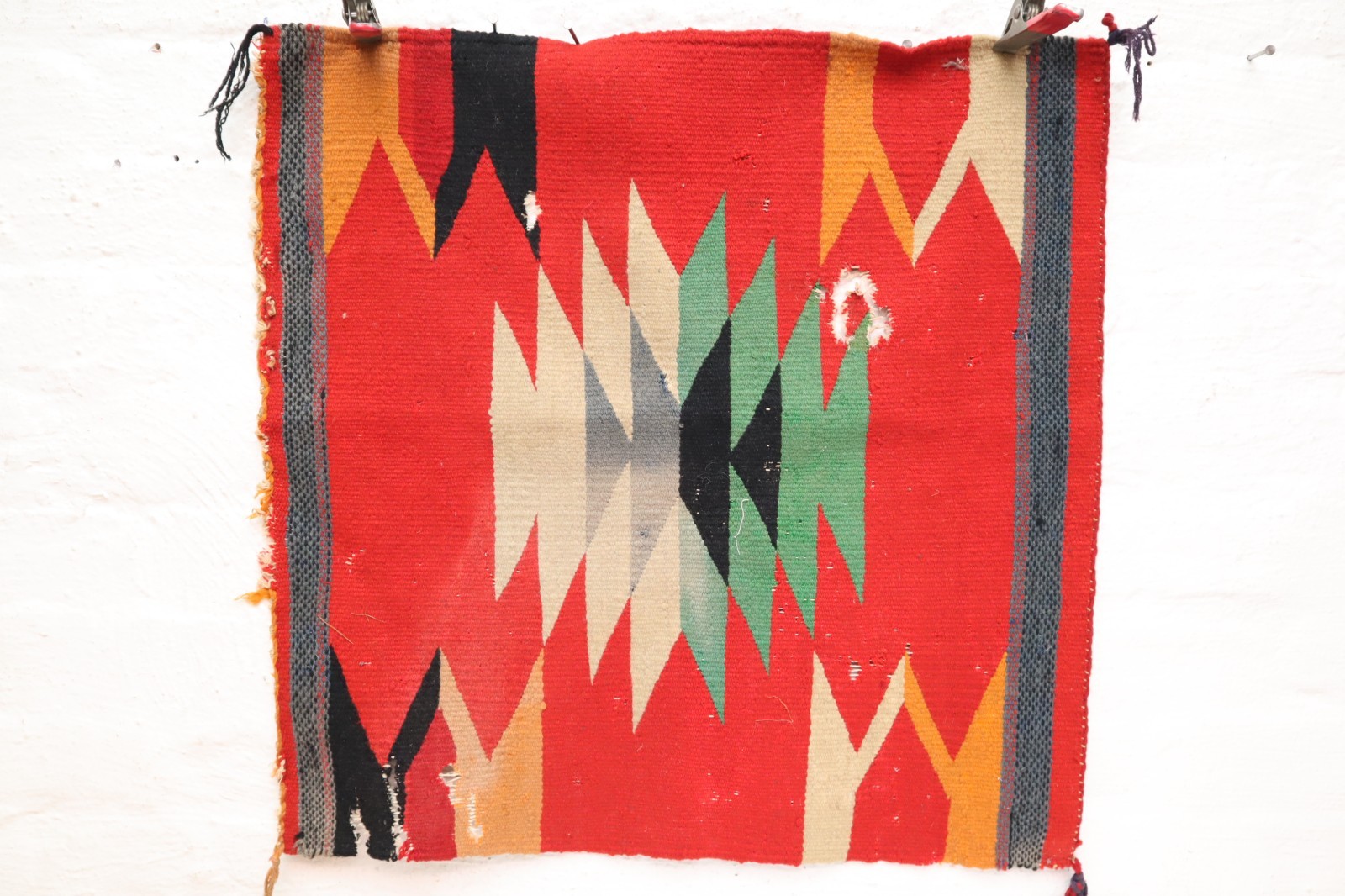 ATQ Navajo Indian Germantown Sampler Rug 22x22 Red Eye Dazzler Weaving Textile