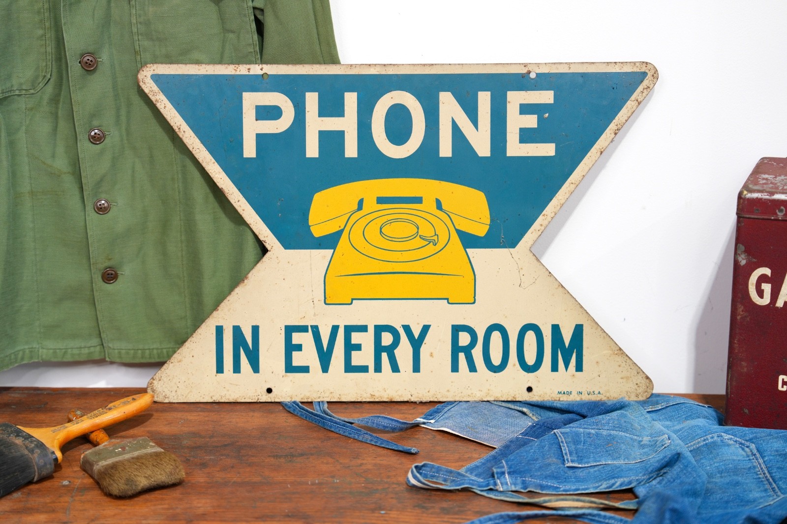 Vintage Pay Phone Telephone Booth Double Sided Metal Sign USA Antique RARE