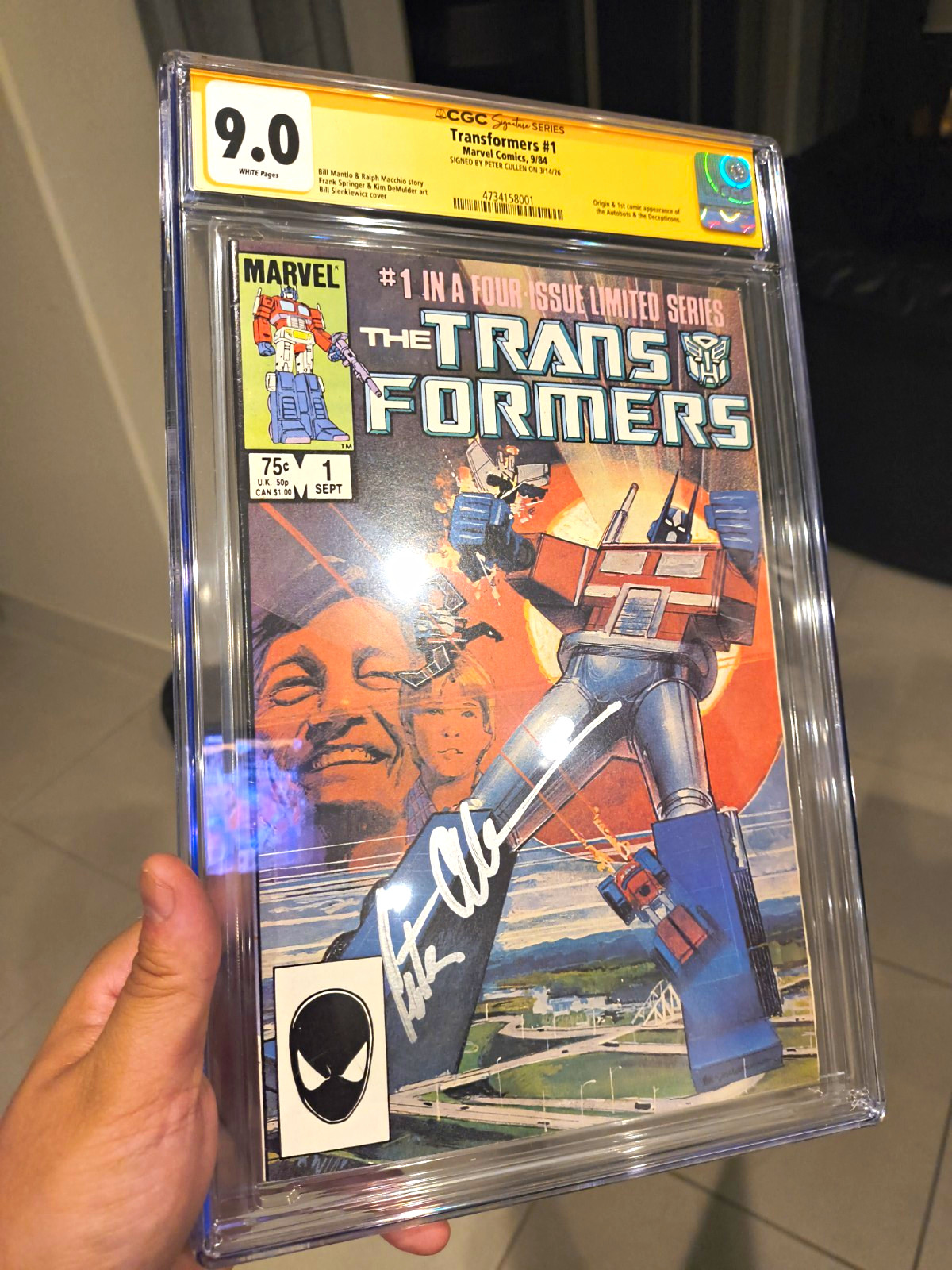 CGC 9.0 FIRST PRINT Transformers #1 Marvel 1984 Autographed Peter Cullen