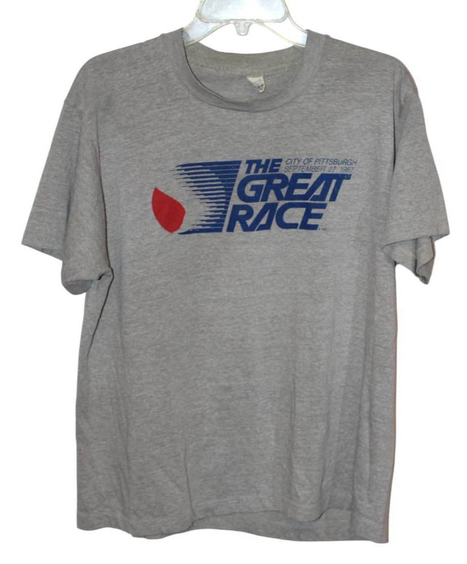 Vintage 80's Pittsburgh Great Race T Shirt XL Gray Running Marathon Tee 1987